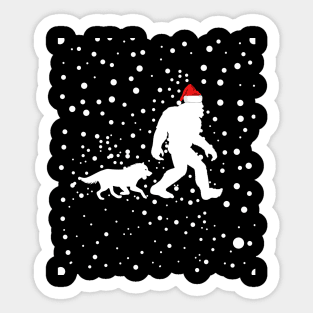 Bigfoot wearing a Santa Claus hat with a wolf  Christmas Gift Sticker